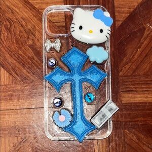 Iphone13 case Handmade Cute Hello Kitty Blue Cross Phone Case